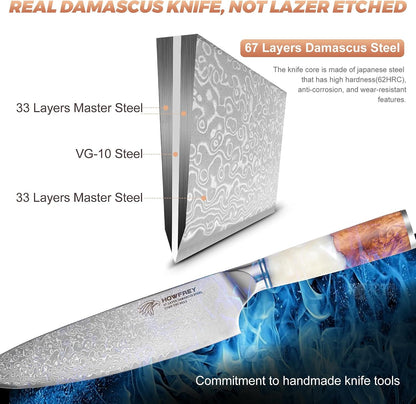 Damascus Chef Knife 8 Inch, 67-Layer Japanese Kitchen Knives Sharp VG-10 High Carbon Stainless Steel with Ergonomic Pakkawood Handles, Elegant Gift Box Packaging for Home and Kitchen4