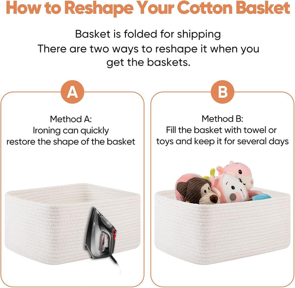 4 Pack 14.17 * 11.02 * 6.3IN Storage Baskets for Organizing Shelves, Woven Rope Baskets for Organizing Books, Clothes, Decorative Basket for Living Room, Nursery, Bedroom, Gift Basket, White7