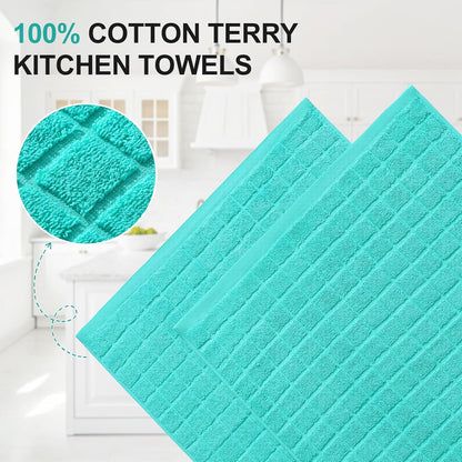Premium Ring Spun Cotton 390 GSM Kitchen Towels, 4 Pack, Aqua2