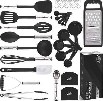 Kitchen Utensils Set 35 PCS Cooking Utensils Set, Nonstick and Heat Resistant Nylon Stainless Steel Silicone Spatula Set - Kitchen Gadgets Home Essentials Kitchen Accessories, Apartment Must Haves1
