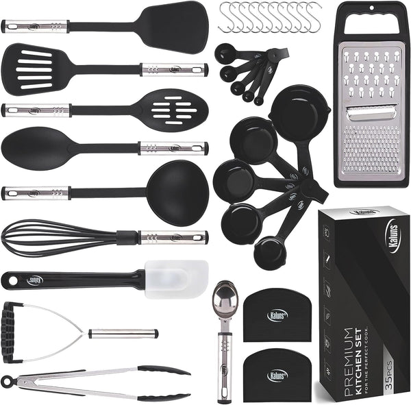 Kitchen Utensils Set 35 PCS Cooking Utensils Set, Nonstick and Heat Resistant Nylon Stainless Steel Silicone Spatula Set - Kitchen Gadgets Home Essentials Kitchen Accessories, Apartment Must Haves1