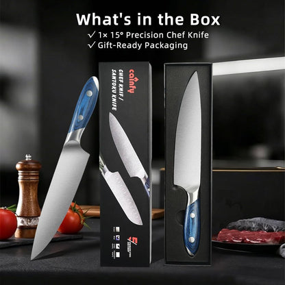 8 Inch Stainless Steel Kitchen Chef Knife, Blue Pakkawood Handle10