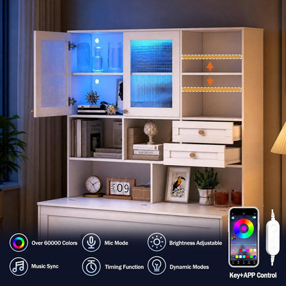 Murphy Bed with Large Storage, LED Light, Charging Station (Queen)5
