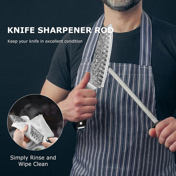 Chef Knife,Kitchen Knife Santoku Chef'S Knife 7 Inch Multifunction Kitchen Knives Damascus Steel VG-10 Blade,Knife Sharpener Rod Gift Box6