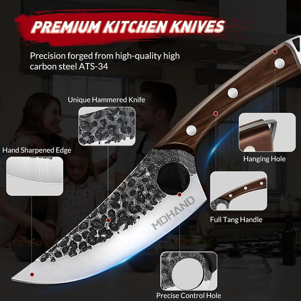 Butcher Knife Set, Serbian Chef Knife Set with Roll Bag Gift for Men3