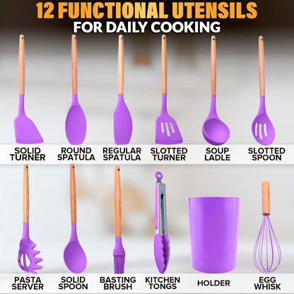 12 Pcs Purple Kitchen Accessories with Holder for Nonstick Cookware2
