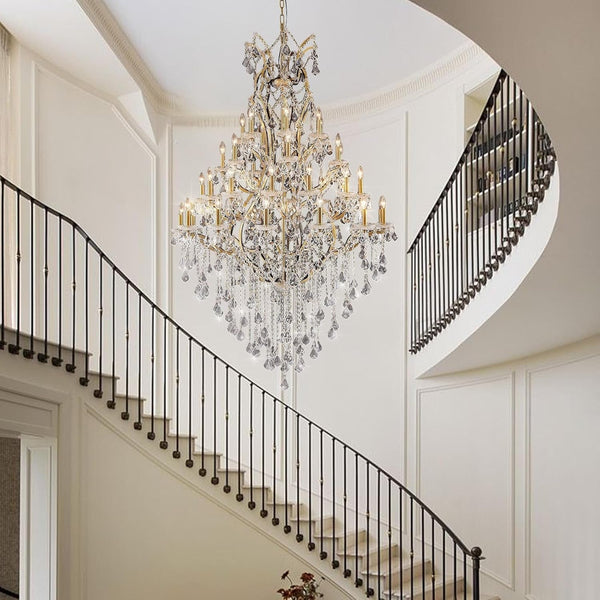 44-Lights Large Crystal Chandelier for High Ceilings, Brass Chandelier Modern Light Fixture Maria Theresa Chandeliers for Foyer Entryway Staircase Living Lobby, H75.2 X D49.2-Included Bulbs9