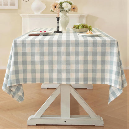 Blue Checkered Tablecloth Rectangle Tables Buffalo Plaid Gingham Table Cloth Cotton Linen Rustic Tablecloths Washable Wrinkle Free for Party Picnic Kitchen, 60"X75" 4-6 Seats1