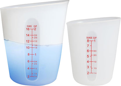 Silicone Measuring Cups (2 Cup + 1 Cup) Flexible Measure Melting Cups for Epoxy Resin Butter, Chocolate Squeeze Pour Baking Cup Dishwasher Safe BPA Free 500/250 ML with Marking Cup/Ounce1