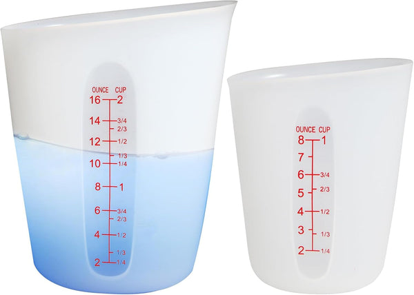 Silicone Measuring Cups (2 Cup + 1 Cup) Flexible Measure Melting Cups for Epoxy Resin Butter, Chocolate Squeeze Pour Baking Cup Dishwasher Safe BPA Free 500/250 ML with Marking Cup/Ounce1