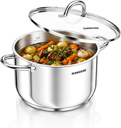 : Stainless Steel Stock Pot - 11 Quart - Tempered Glass Lid, 3-Ply Bottom, Soup-Pasta-Food, Boil-Simmer, All Cooktops, Dishwasher & Oven Safe | Big Pots for Pasta, Soup - Stockpot for Canning, Seafood Boil with Impact Bonded Base - Oven Safe & Induction Compatible1