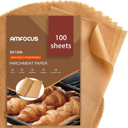 Parchment Paper Sheets, 9X13 in Non-Stick Precut Baking Parchment for Baking, Grilling, Air Fryer, Steaming, and More (Unbleached) - Quarter Sheet Size, Perfect for Bread, Cakes, Cookies, 100PCS1