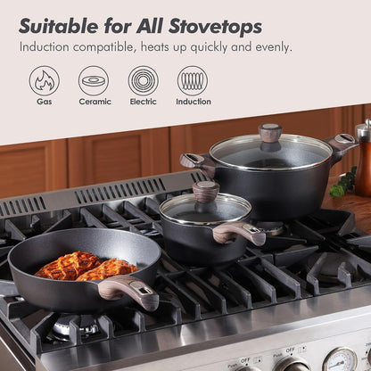 Pots and Pans Set Non Stick, Non Toxic Healthy Induction Cookware Sets, 14 Pcs Non Stick Kitchen Cooking Set with Frying Pans Set & Saucepan, PFOA PFOS APEO Free, Black5