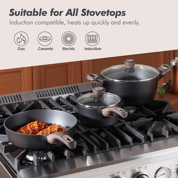 Pots and Pans Set Non Stick, Non Toxic Healthy Induction Cookware Sets, 14 Pcs Non Stick Kitchen Cooking Set with Frying Pans Set & Saucepan, PFOA PFOS APEO Free, Black5