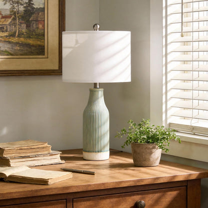 23.5" Bedside Lamps Set of 2,Green Ceramic Table Lamp for Bedroom6