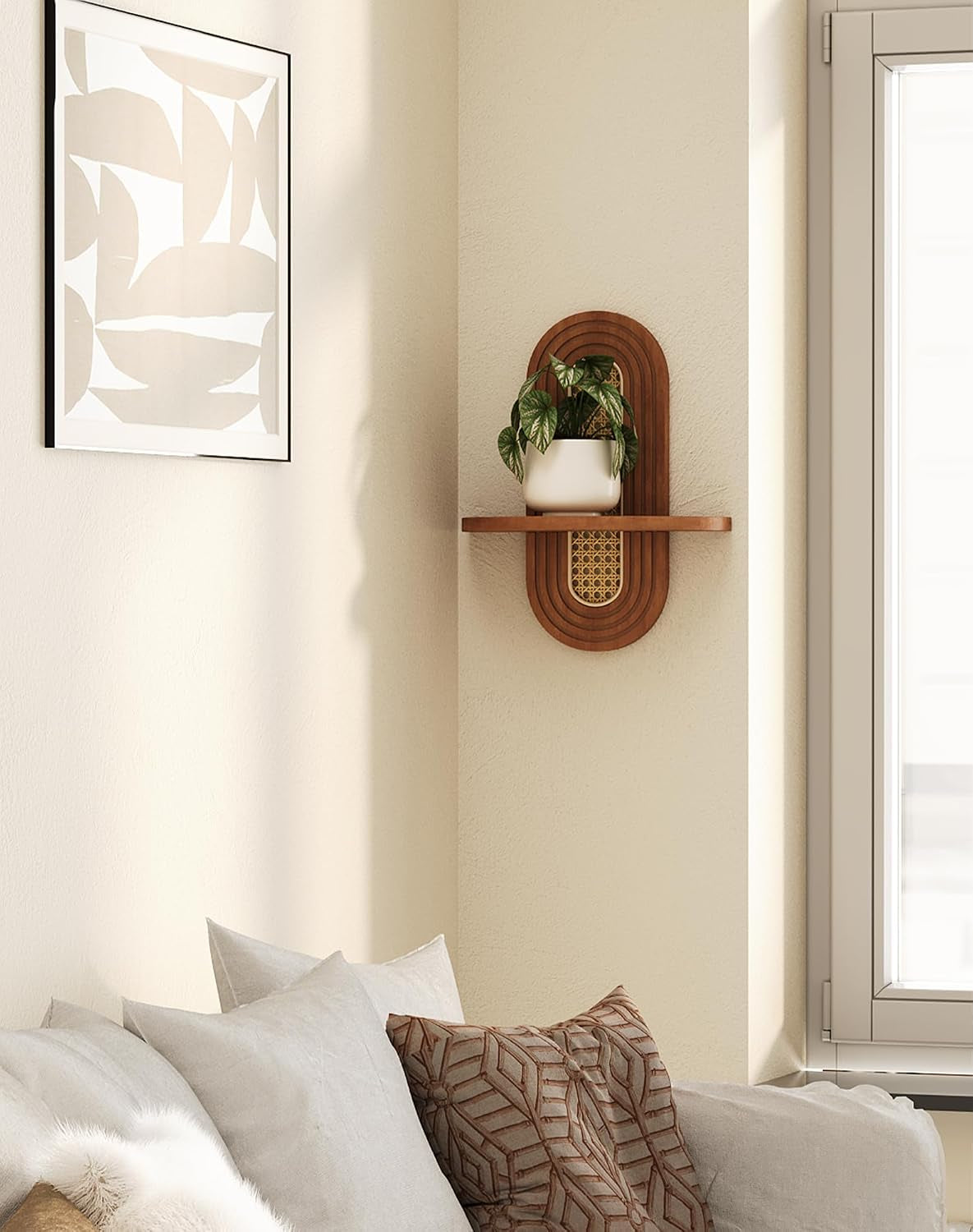 floating-shelves-for-wall-boho-home-wall-decor-rattan-plant-shelf-set-of-2-mid-century-small-decorative-shelf-natural-wood-shelves-for-living-room-bedroom-house-office-walnut