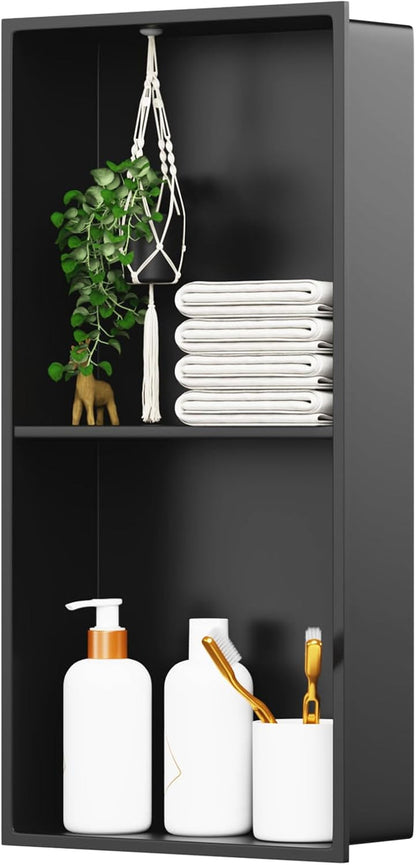 Matte Black 12"X24" No Tile Shower Niche Stainless Steel 2-Tier Wall Niche1