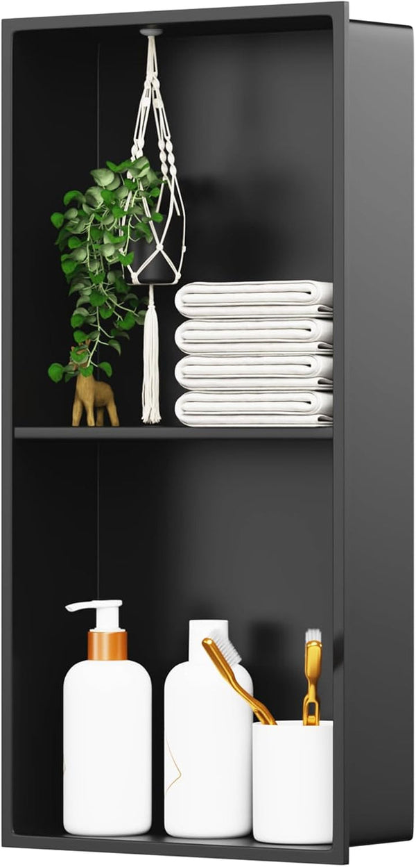Matte Black 12"X24" No Tile Shower Niche Stainless Steel 2-Tier Wall Niche1