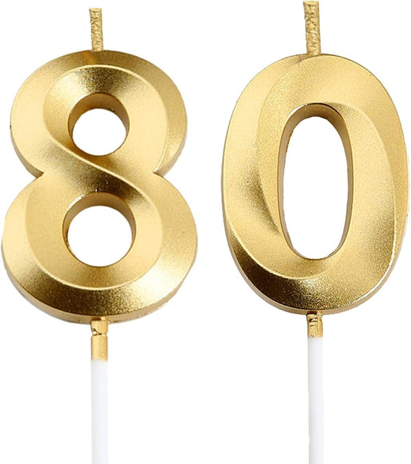 80Th Birthday Candles,Gold Number 80 Cake Topper for Birthday Decorations Party Decoration1