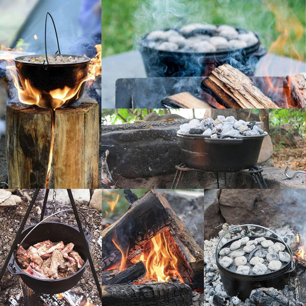 Camping Dutch Oven,12 Qt Pre-Seasoned Cast Iron Camp Dutch Oven Pot with Lid - Lid Lifter, Cast Iron Dutch Oven with Metal Handle for Cooking BBQ Baking Campfire Modern Black6
