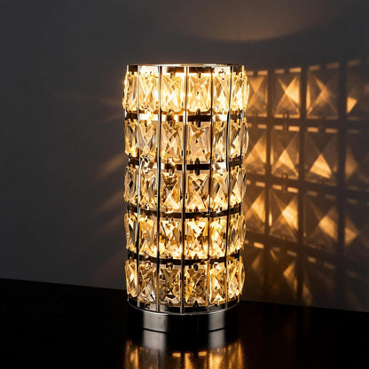 Cylinder Crystal Table Lamp, Chrome Warm Glow, USB Ports, LED Bulb5