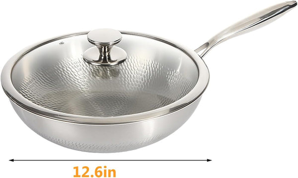 Titanium Hammered Wok, Pure, 2026 Upgrade Frying Pans Nonstick, Non-Stick Wok,Durable Scratch-Resistant Titanium Pans for Cooking, Compatible with All Cooktops,12.6In2