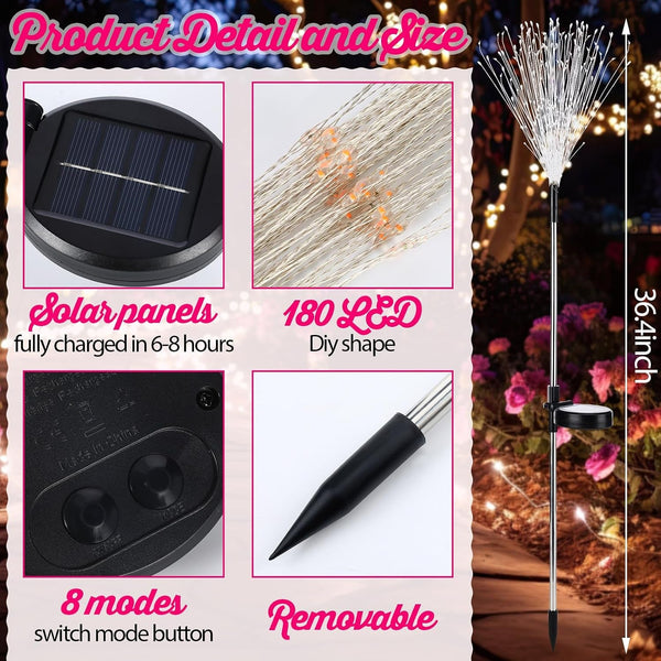 4 Pack Christmas Solar Firework Light Decor, Pink, White, Red2