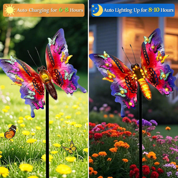 Solar Garden Lights, Outdoor Butterfly Garden Decor Large 41" Metal Decorative Lights, Waterproof Butterfly outside Decoration Patio Yard Porch Birthday Gardening Gifts for Mom Women, Purple3