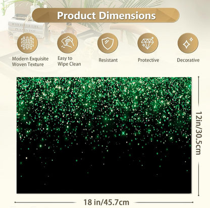 Placemats Set of 6 Linen Washable Kitchen Dining Green Glitter Table Mats Stain Heat-Resistant Desktop Décorplace Mats for Home Party Indoor 12X18 In3