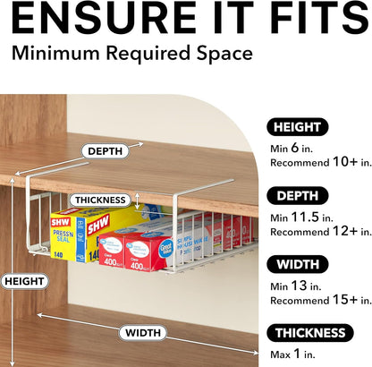 2-Pack under Shelf Wire Metal Basket Shelf, White3