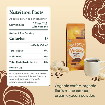 Four Sigmatic Dark Roast Organic Whole Bean Coffee | Gourmet Nootropic Mushroom Coffee Beans with Lion'S Mane & Chaga Mushrooms for Enhanced Brain Function and Immune Support | 12Oz2
