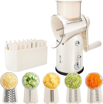 Rotary Cheese Grater 5 Blades Mandoline Slicer for Vegetable, Cream1