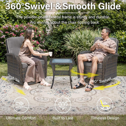 6 Piece Patio Conversation Sets - Wicker Patio Furniture Sets with Outdoor Swivel Rocker Chairs Outdoor Couch Perfect for Deck Patio Backyard, Brown Wicker Grey Cushion3