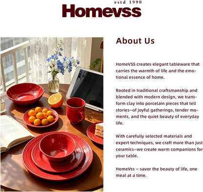 Pearl Dots Stoneware Dinnerware Set (20Pc Set, Red)8