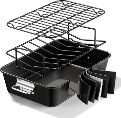 Nonstick Turkey Roasting Pan with 2 Racks, up to 12 Lb Turkey | Heavy-Duty Carbon Steel, 16" * 11", PFAS & PFOA Free, Dishwasher Safe, Built to Last for Turkey, Roasts & Baking.1