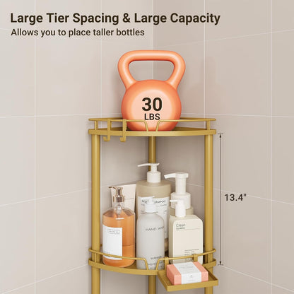 Corner Shower Caddy Standing, 3 Tier Metal Shower Organizer, Gold3