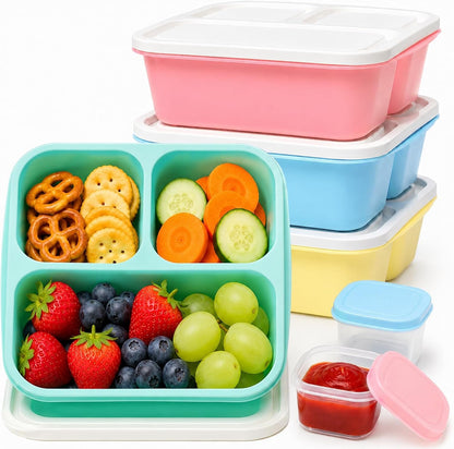 Bento Box Snack Containers, 3 Compartment Lunch Containers for Adults, Reusable Stackable Meal Prep & Food Storage Containers with Leakproof Sauce Cups, 4 Pack1