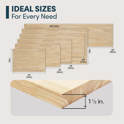 60''L X 36''W X 1.5''Th Hevea Solid Wood Butcher Block Countertop, Butcher Block Table Top for DIY Washer Dryer/Island/Kitchen Countertop (Unfinished)3
