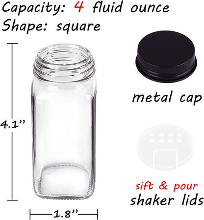 25 Pack Glass Spice Jars with Labels, 4Oz Spice Containers3