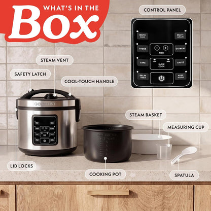 Rice Cooker – 5 Qt Capacity, 20 Cup Cooked, 10 Cup Uncooked, Digital Controls, 6 Cooking Presets, Grain Cooker & Steamer, Nonstick Pot, Steam Tray, Delay Timer, Keep Warm, Stainless Steel4