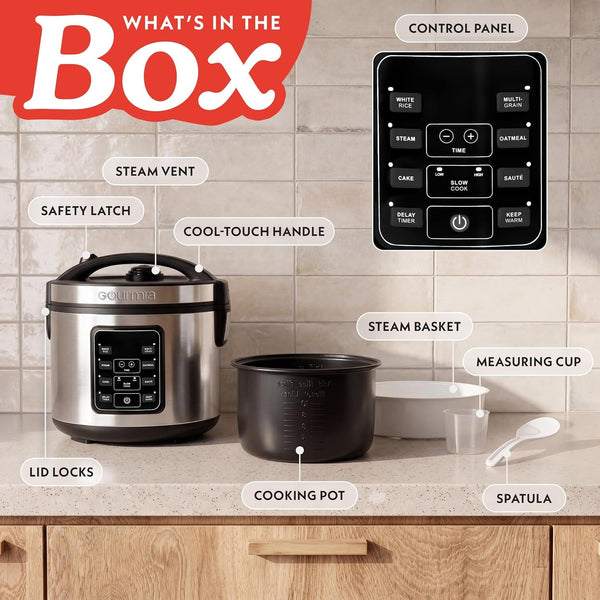 Rice Cooker – 5 Qt Capacity, 20 Cup Cooked, 10 Cup Uncooked, Digital Controls, 6 Cooking Presets, Grain Cooker & Steamer, Nonstick Pot, Steam Tray, Delay Timer, Keep Warm, Stainless Steel4