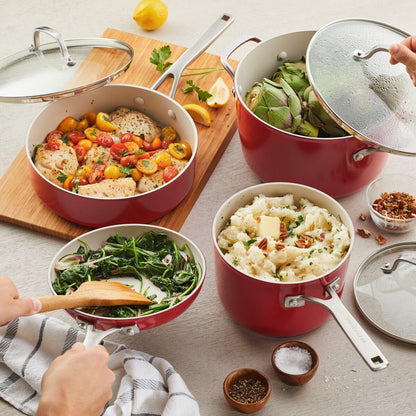 Kitchenaid Hard Anodized Ceramic 9-Piece Nonstick Cookware Set – Includes Fry Pans, Saucepan, Stockpot, Durable, Even Heating, Oven Safe to 500°F, Empire Red7