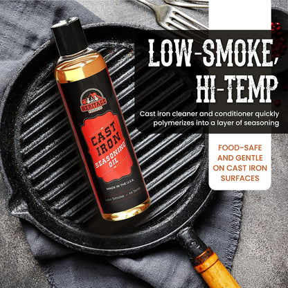 Heritage Products Cast Iron Seasoning Oil - Low-Smoke, Hi Temp All-Natural Skillet Conditioner for Dutch Oven, Griddle, Camp Grill – Cleans, Protects Cast Iron Cookware with Avocado Oil2