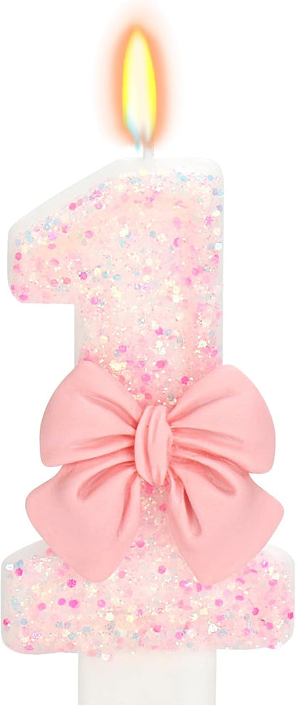 Pink Bow Number 1 Birthday Candle 1St Birthday Decorations Girl1