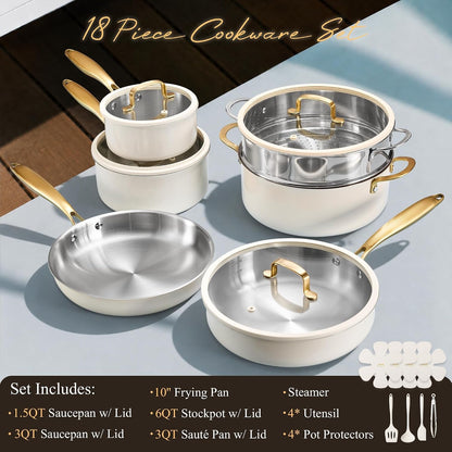 18 PCS Stainless Steel Cookware Set, Pots and Pans Set | Oven & Dishwasher Safe, Kitchen Set with Silicone Lids, Compatible with Induction,Durable2