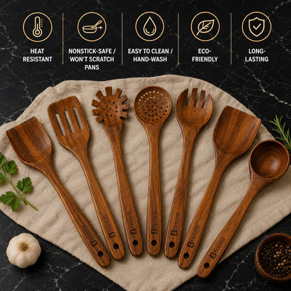Wooden Utensil Set, 7 Piece Acacia Wood Cooking Utensils3