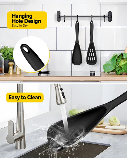 Pack of 2 Cooking Spoons for Non Stick Cookware, Multifunction Spatula Spoon Bpa-Free, One-Piece Design, Suitable for Scooping, Scraping, Serving and Mixing(Black)6