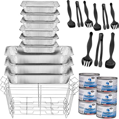 Disposable Chafing Dish Buffet Set, Food Warmers for Parties, Complete 33 Pcs of Chafing Servers with Covers, Catering Supplies with Full-Size Pans (9X13), Warming Trays for Food with Utensils & Lids6