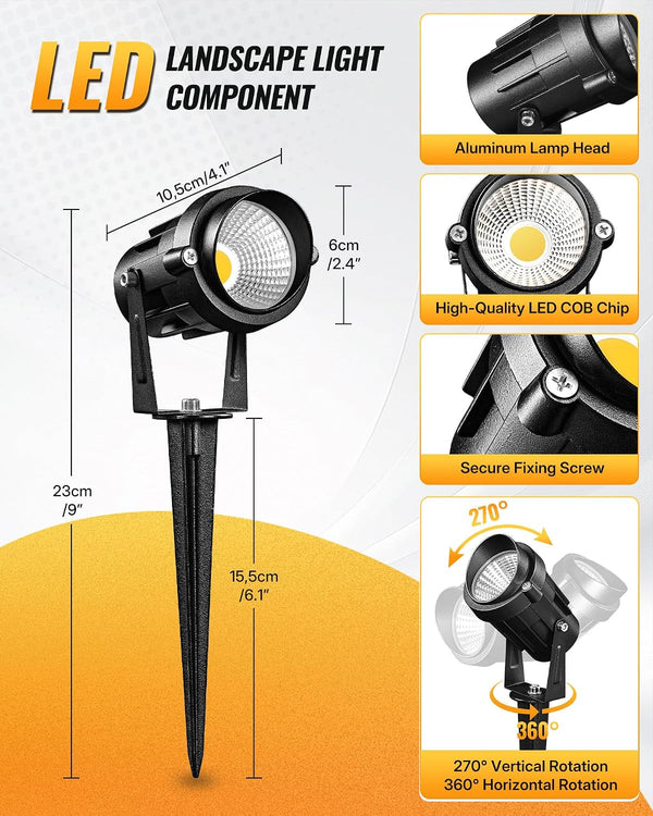 6W 700LM Low Voltage Landscape Lighting, 12V AC/DC 3000K Warm White LED Low Voltage Landscape Lights, IP65 Waterproof Outdoor Spotlights with Connectors for Garden Tree Yard 14Pack W01SLP14063