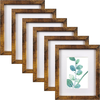 8X10 Picture Frame Brown Set of 6, Display Pictures 5X7 with Mat or 8X10 without Mat1